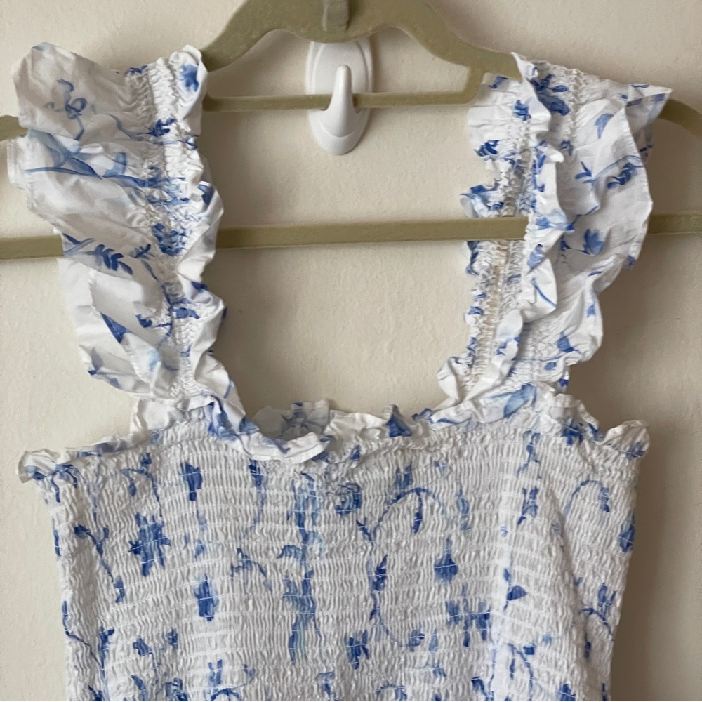 Hill House White Ellie Nap Dress Blue Botanica Smock Floral grad bump friendly - Picture 15 of 16